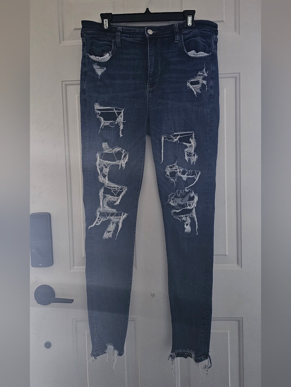 AE Dark Blue Distressed Skinny Jeans for Women 14 Long